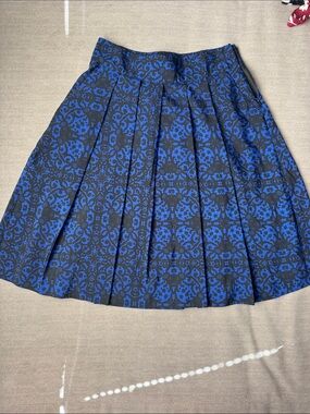 Covington Blue and Black Pleated A-Line Skirt